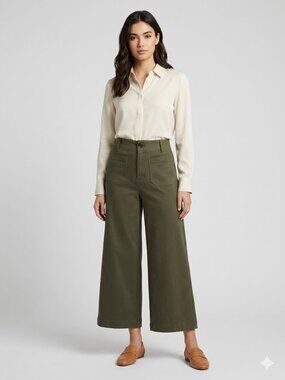 T Tahari  Women's 10 Olive Green Wide Leg Viscose Blend Pockets Colette Pants